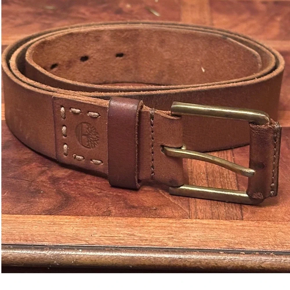 Timberland Men Genuine Leather Classic Pull Up Jean Belt Brass Buckle‎ Brown 40